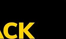 Sporty black amateur babe deepthroats white cock in rough interracial casting