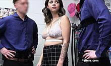 lucky guards have fun with big tit suspect in office threesome