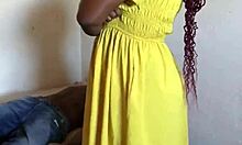 Horny ebony slut licks wet pussy bent over for cumshot