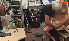 Skinny blond babe gets pounded by pawn keeper!