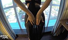 義妹がホテル窓でマンコに中出しされる