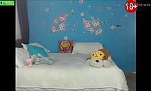 Teenager performs in front of webcam for the second time. She shows her enthusiasm.