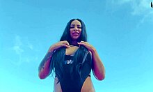 morena flaunts pierced slit on the beach for curious eyes