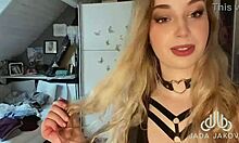 a little blonde in cosplay shows wet pussy solo