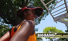 ebony cutie hints at outdoor licking pleasure on her tits