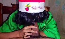 The christmas elf bent over for doggystyle and blowjob in costume