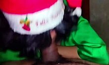 The christmas elf bent over for doggystyle and blowjob in costume