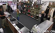 i love how this lovely doxy sucks cock in the shop