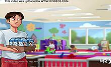 Teen anime girl exhausted after giving milk in Summertime Saga episode 86