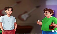 Teen anime girl exhausted after giving milk in Summertime Saga episode 86