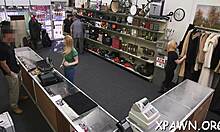 i love how this lovely doxy sucks cock in the shop