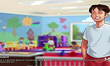 Teen anime girl exhausted after giving milk in Summertime Saga episode 86