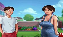 Teen anime girl exhausted after giving milk in Summertime Saga episode 86