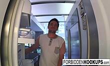 food delivery guy bangs step-siblings in the house