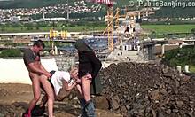 young blonde cutie public sex gng bang threesome with 2 guys with big dicks