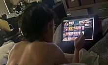 Caregiver watches lesbian porn while I lick her shaved slit. Toys bring her to climax!