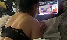 Caregiver watches lesbian porn while I lick her shaved slit. Toys bring her to climax!