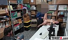 teen thief caught at work, has to suck big cock to avoid punishment