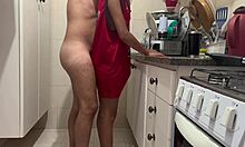 Skinny Babe Gagged Hard in Kitchen