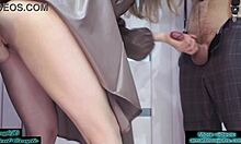 dildo threesome fmm with a hot redhead taking two hard dicks. wild group action!