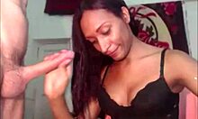 ebony shemale interacts with male partner on webcam