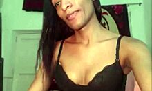 ebony shemale interacts with male partner on webcam