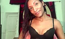 ebony shemale interacts with male partner on webcam