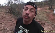 skinny african babe gets outdoor fucked by a big cock