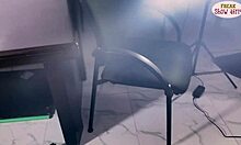 Big cock guy enjoys big boobs while fucking sweet pussy in office!