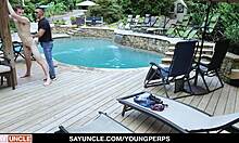 Young Aiden Asher gets intensely fucked by guard Jax Thirio during skinny dipping, leading to anal creampie and cum blowjob