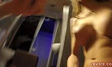 Ladyboy ammee strokes and gets pissed on