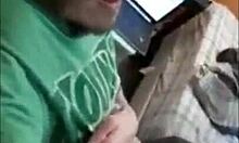 Buddy drains my monster cock with handjob in bedroom