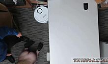 blonde in red glasses attempts theft in police uniform