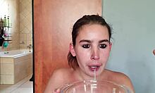 Gathering saliva as i repeatedly fuck my throat with a double ended dildo saliva fetish