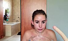 Gathering saliva as i repeatedly fuck my throat with a double ended dildo saliva fetish