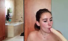 Gathering saliva as i repeatedly fuck my throat with a double ended dildo saliva fetish