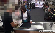 Intensive babe has wild sex in shop after sloppy contest