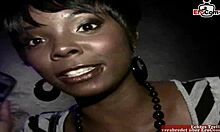 Oh wow, that black ebony slut with huge natural tits picked up on the street for a cumshot!