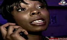 Oh wow, that black ebony slut with huge natural tits picked up on the street for a cumshot!