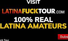 colombian babe pushes limits, gagging on monster cock with rough deep blowjob action.