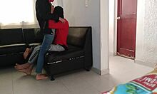 Stepsister Puts On Mask And Helps In The Living Room, Homemade Family Moment