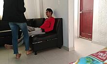 Stepsister Puts On Mask And Helps In The Living Room, Homemade Family Moment