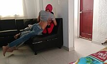 Stepsister Puts On Mask And Helps In The Living Room, Homemade Family Moment