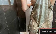 Blonde amateur rides big dildo in shower, chasing intense orgasm. 🚿🍆