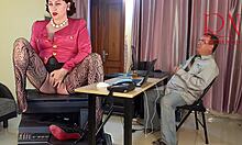 Giantess secretary seduces boss, shows pussy, tits, masturbates cunt!
