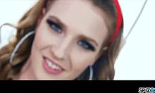 Teen Ashley Lane takes monster cock in throat, cum in mouth