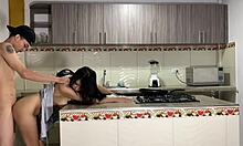 hot homemade sex in the kitchen, ending with tons of cum 😍