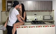 hot homemade sex in the kitchen, ending with tons of cum 😍