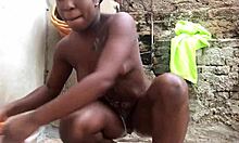 feeling free in backyard bucket bath