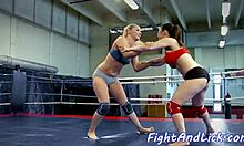 Asian babe wrestles tough with euro dyke